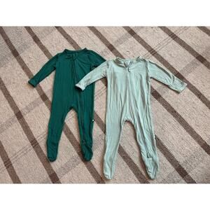 Kyte Baby Bamboo Zip Up Footie Pajamas Set Lot 2 Green Boys 3-6 Month